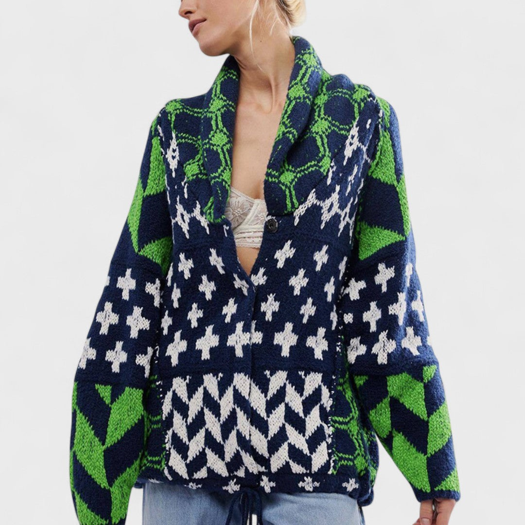 Portia - Vintage gombos galléros oversized kardigán hosszú ujjú