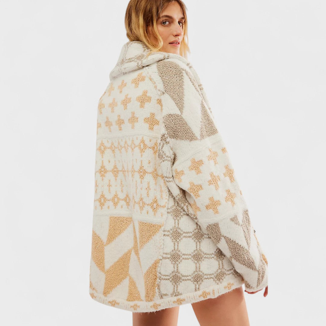 Portia - Vintage gombos galléros oversized kardigán hosszú ujjú