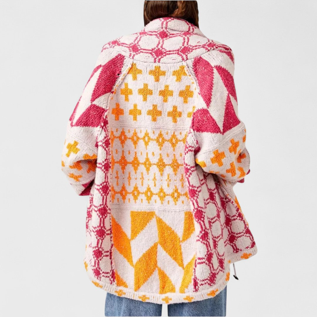 Portia - Vintage gombos galléros oversized kardigán hosszú ujjú