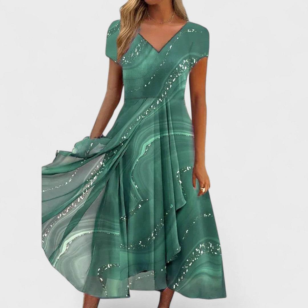 Isha – Elegáns midi ruha V-nyakkal